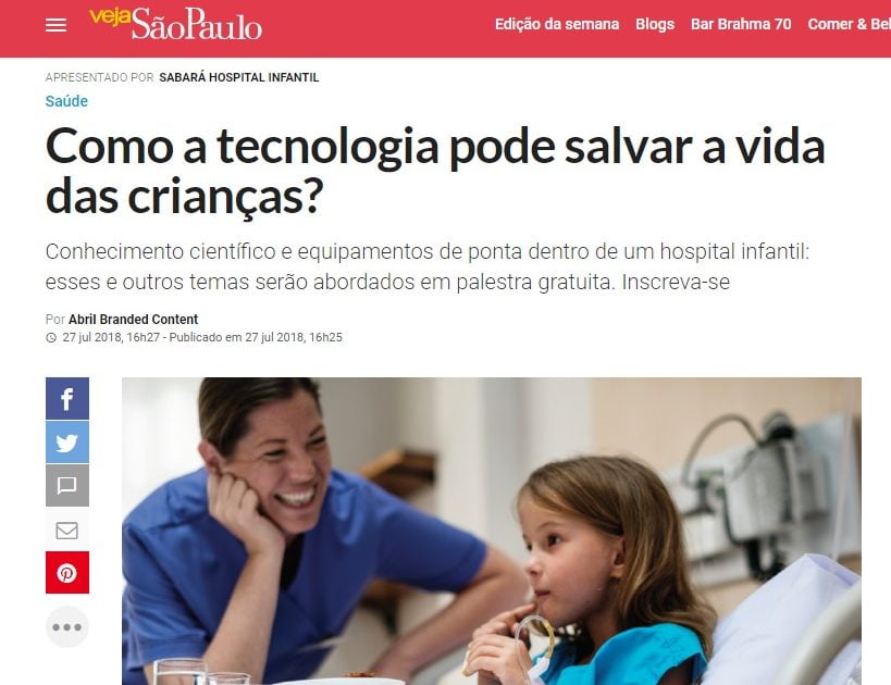 Tecnologia no ambiente hospitalar é tema na Veja São Paulo