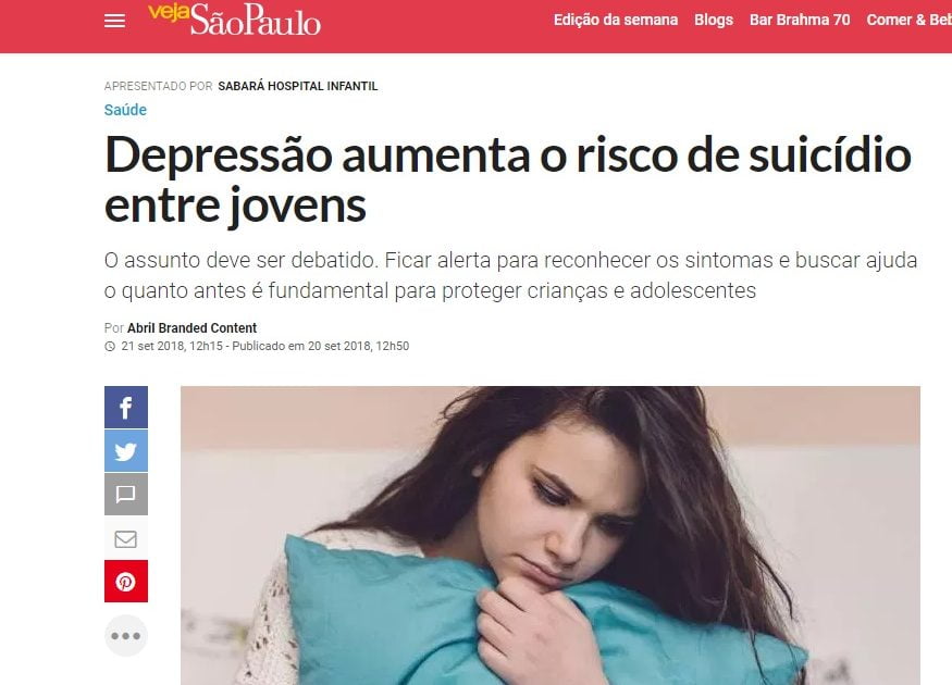 Veja São Paulo fala sobre depressão e suicídio entre jovens