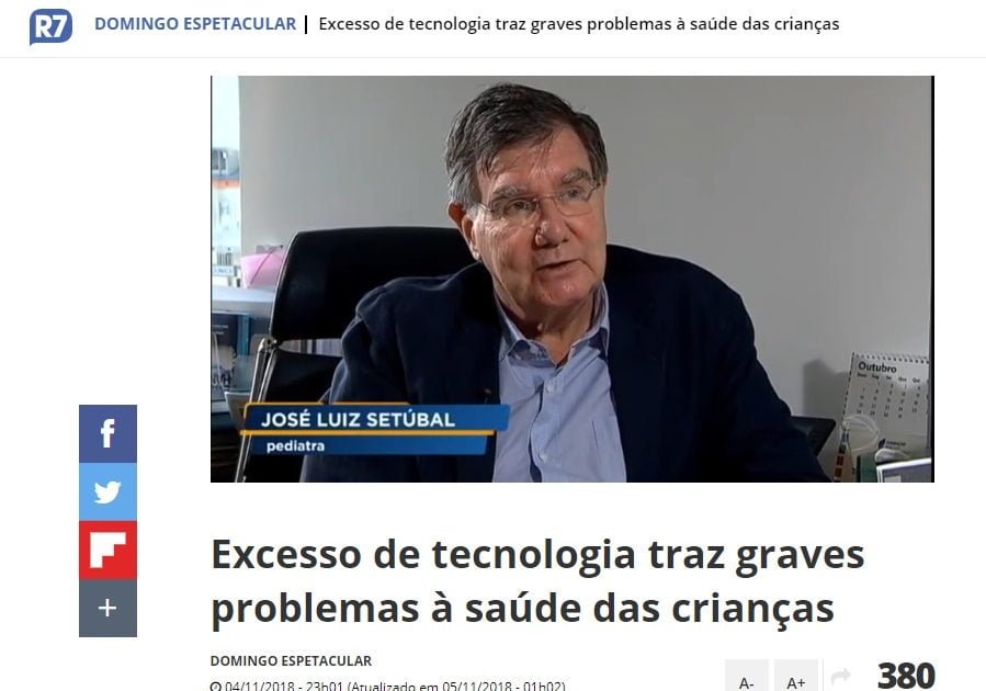 Excesso de telas pode fazer mal à saúde, diz o Dr. José Luiz Setúbal