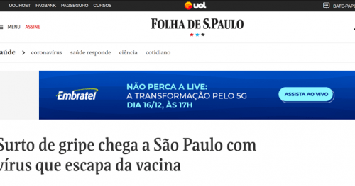 Infectologista do Sabará fala sobre surto de gripe para a Folha de São Paulo